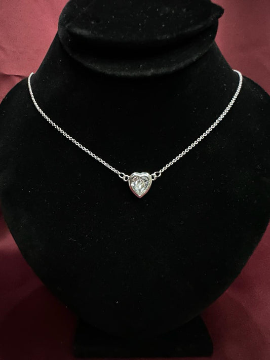Clear Crystal Heart Bezel Necklace