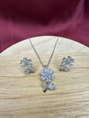Silver Floral Crystal Necklace & Earring Set | Crystal Flower Jewellery Set for Women