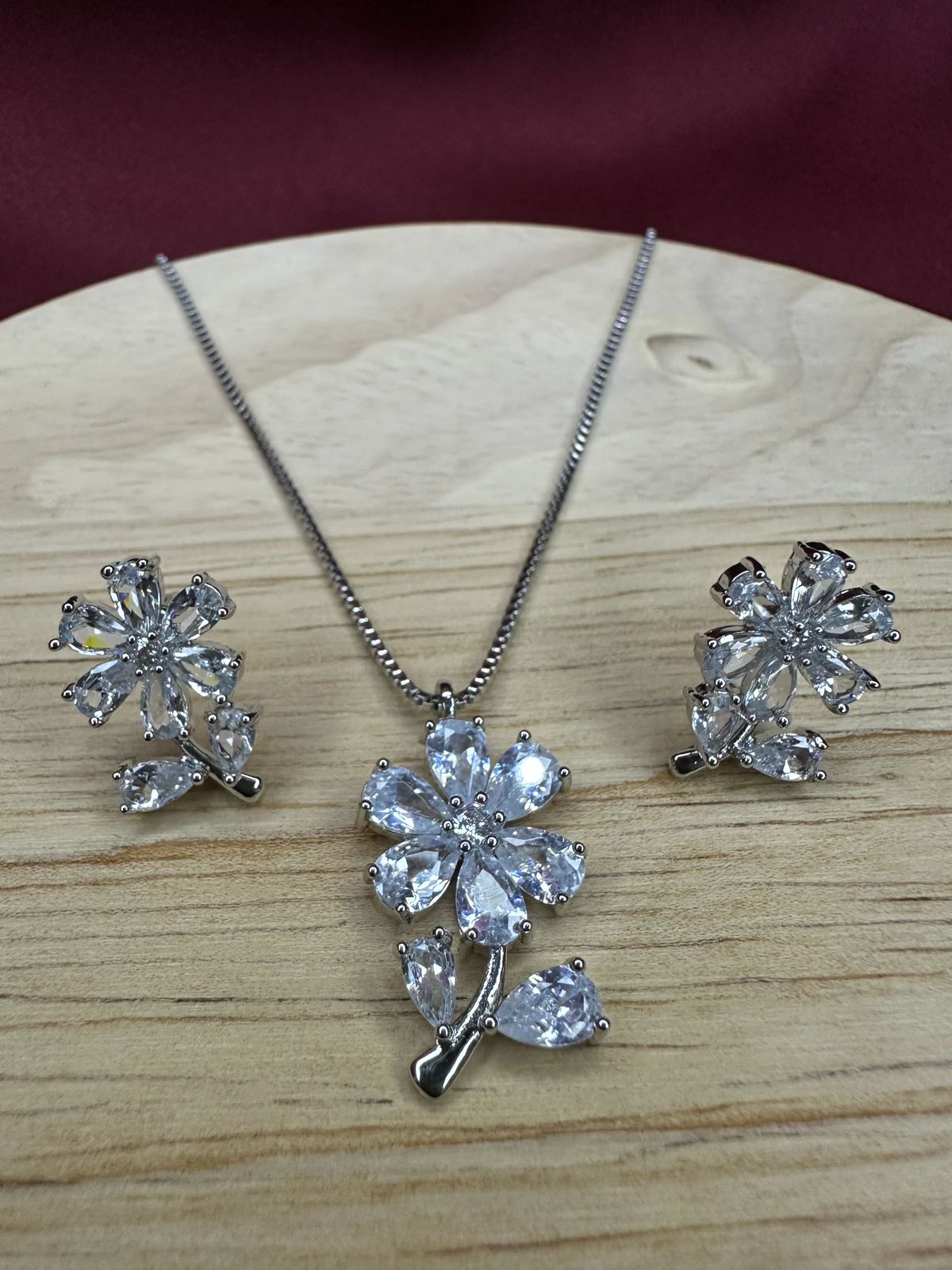 Silver Floral Crystal Necklace & Earring Set | Crystal Flower Jewellery Set for Women