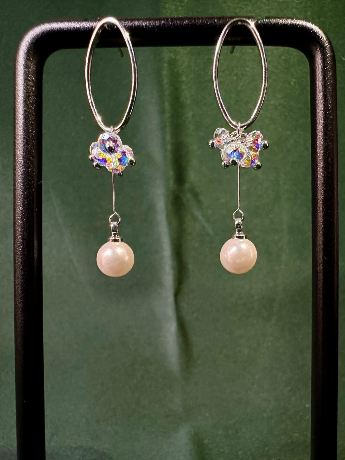 Iridescent Crystal Cluster & Pearl Drop Earrings