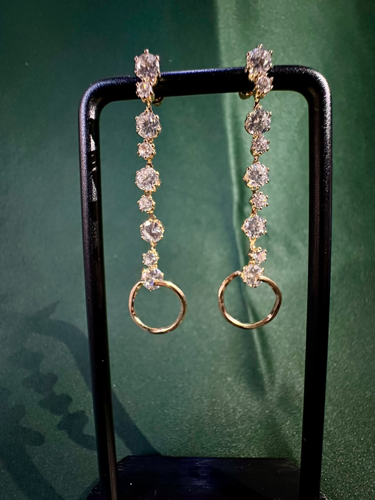 Graduated Crystal Drop Earrings with Circle Charm