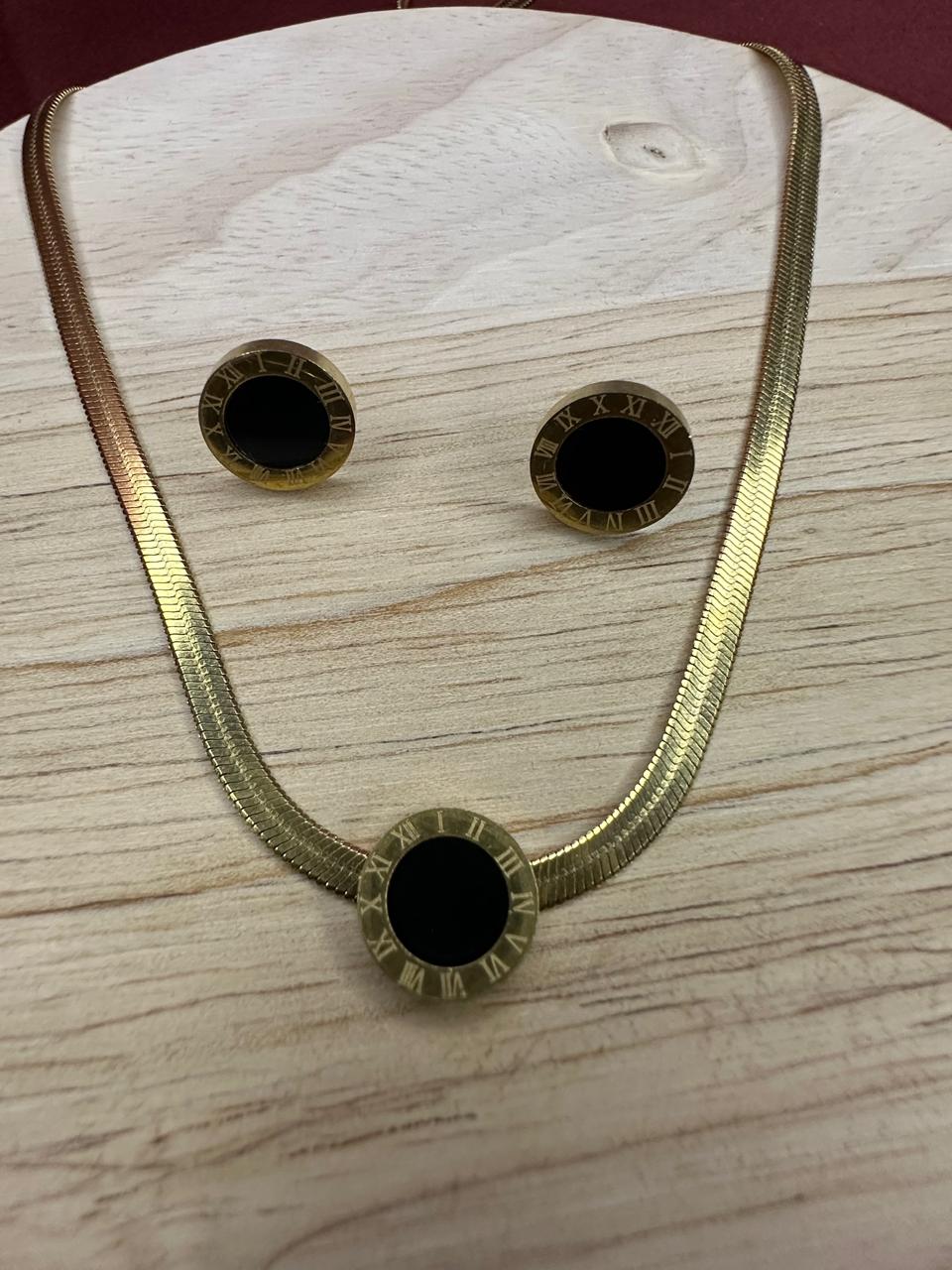 Roman Numeral Herringbone Necklace & Earring Set