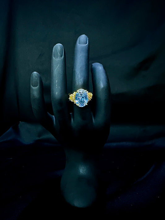 Blue Sapphire Oval Three-Stone Engagement Ring