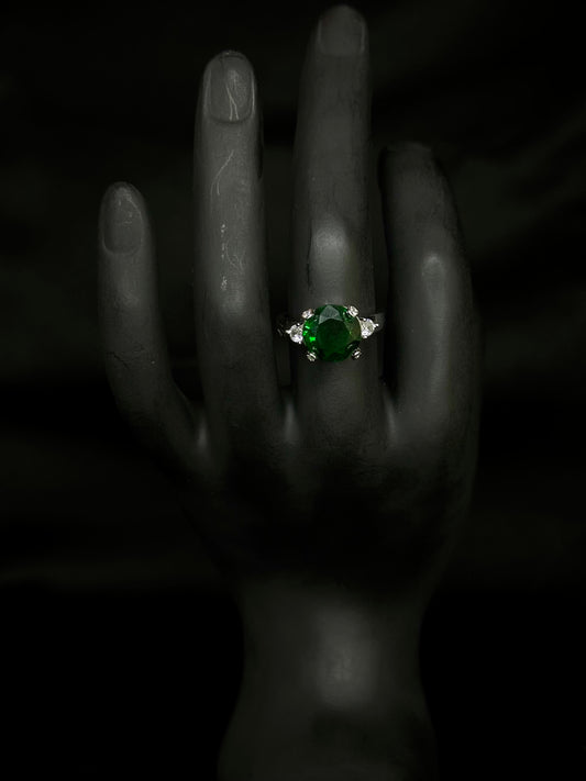 Emerald Green Three-Stone Statement Ring