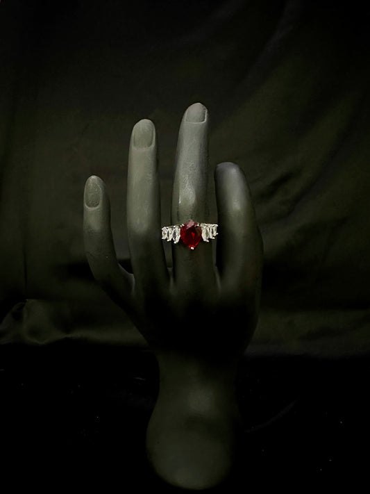 Deep Red Ruby Three-Stone Engagement Ring