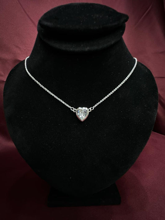 Clear Crystal Heart Bezel Necklace
