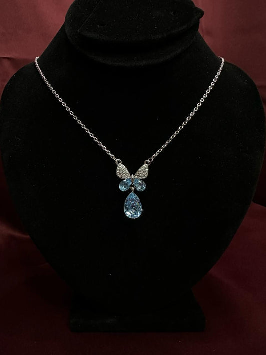 Aquamarine Butterfly Pendent Necklace