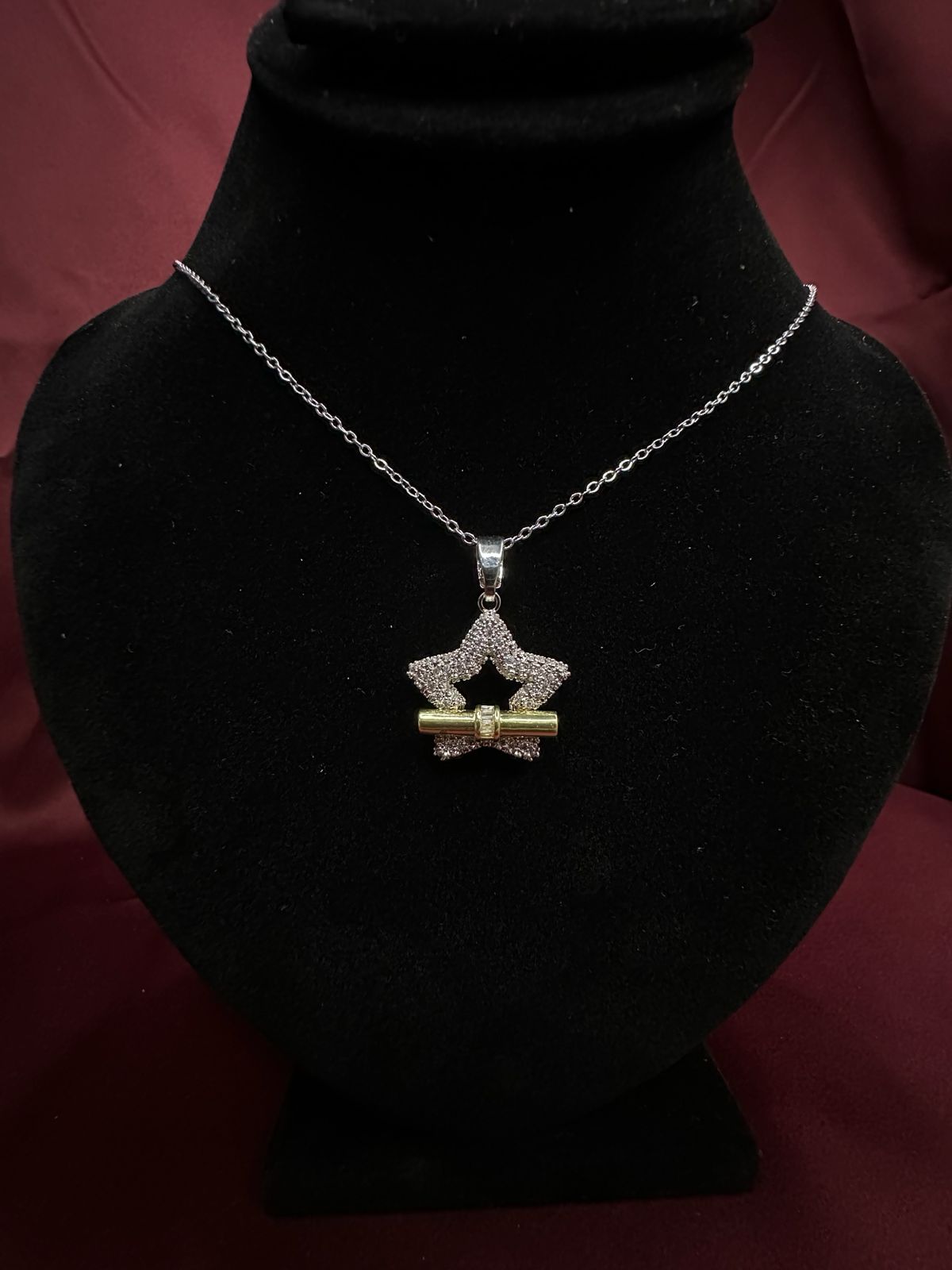 Two-Tone Zirconia Hollow Star Necklace