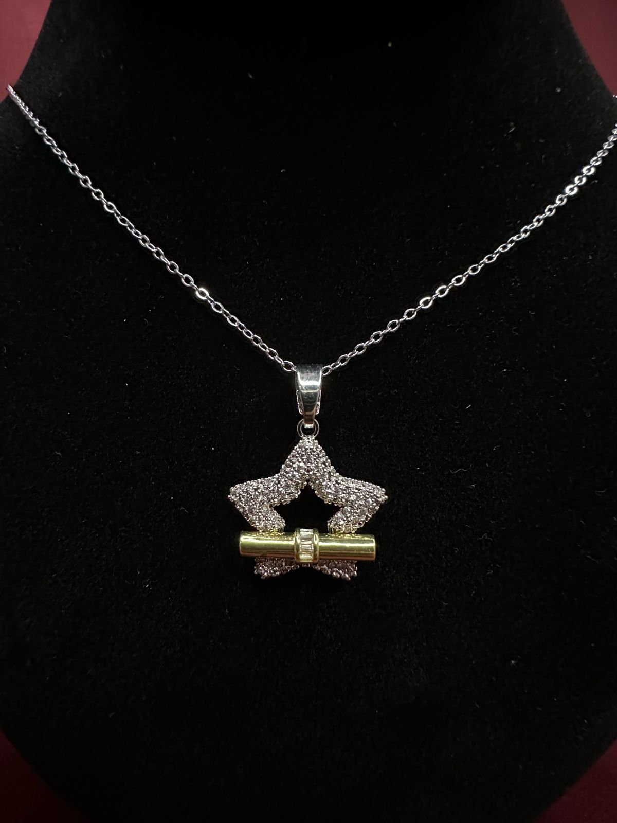 Two-Tone Zirconia Hollow Star Necklace