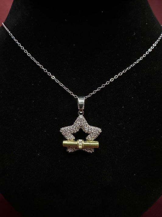 Two-Tone Zirconia Hollow Star Necklace