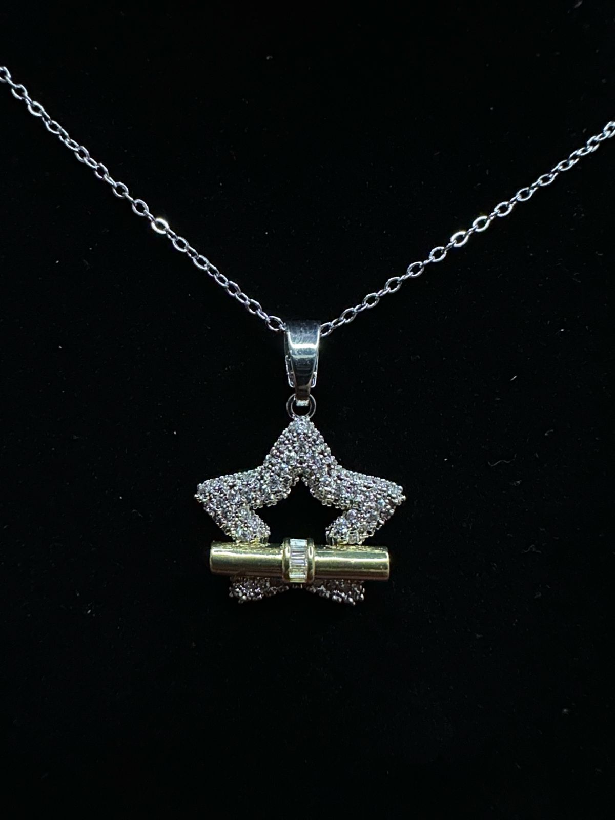 Two-Tone Zirconia Hollow Star Necklace