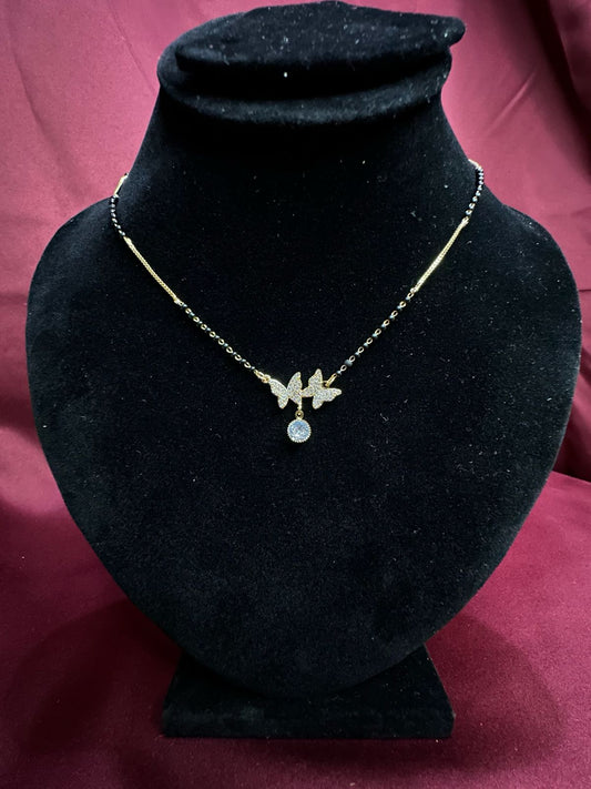 Gold-Plated Butterfly Solitaire Drop Station Necklace