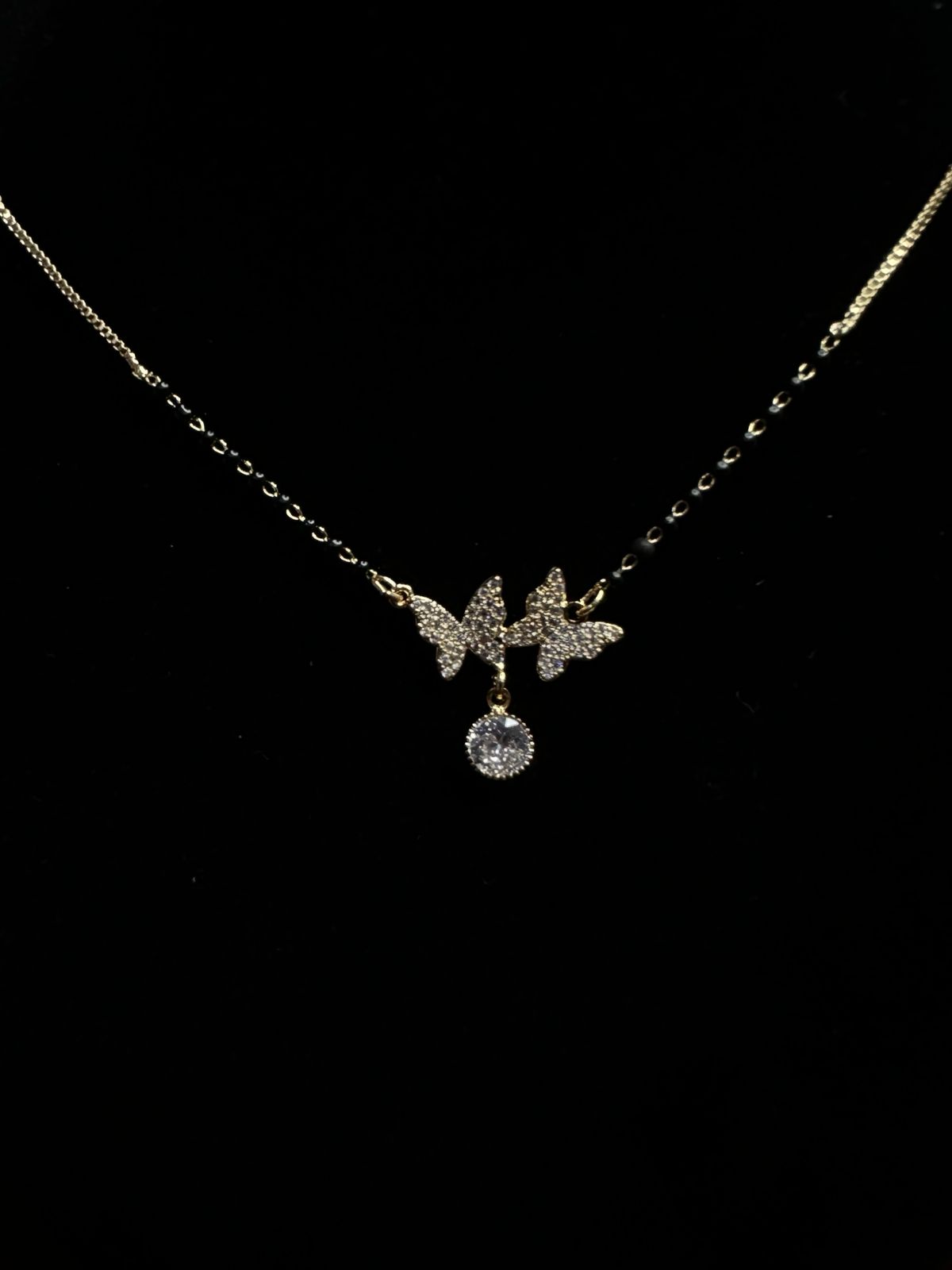 Gold-Plated Butterfly Solitaire Drop Station Necklace