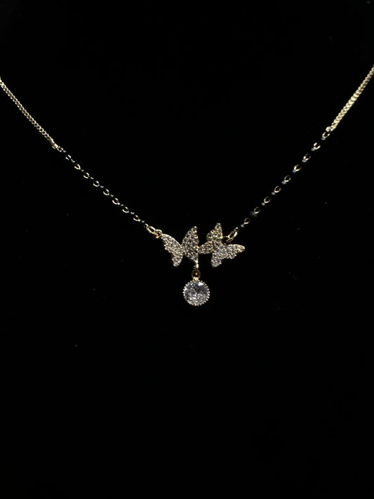 Gold-Plated Butterfly Solitaire Drop Station Necklace