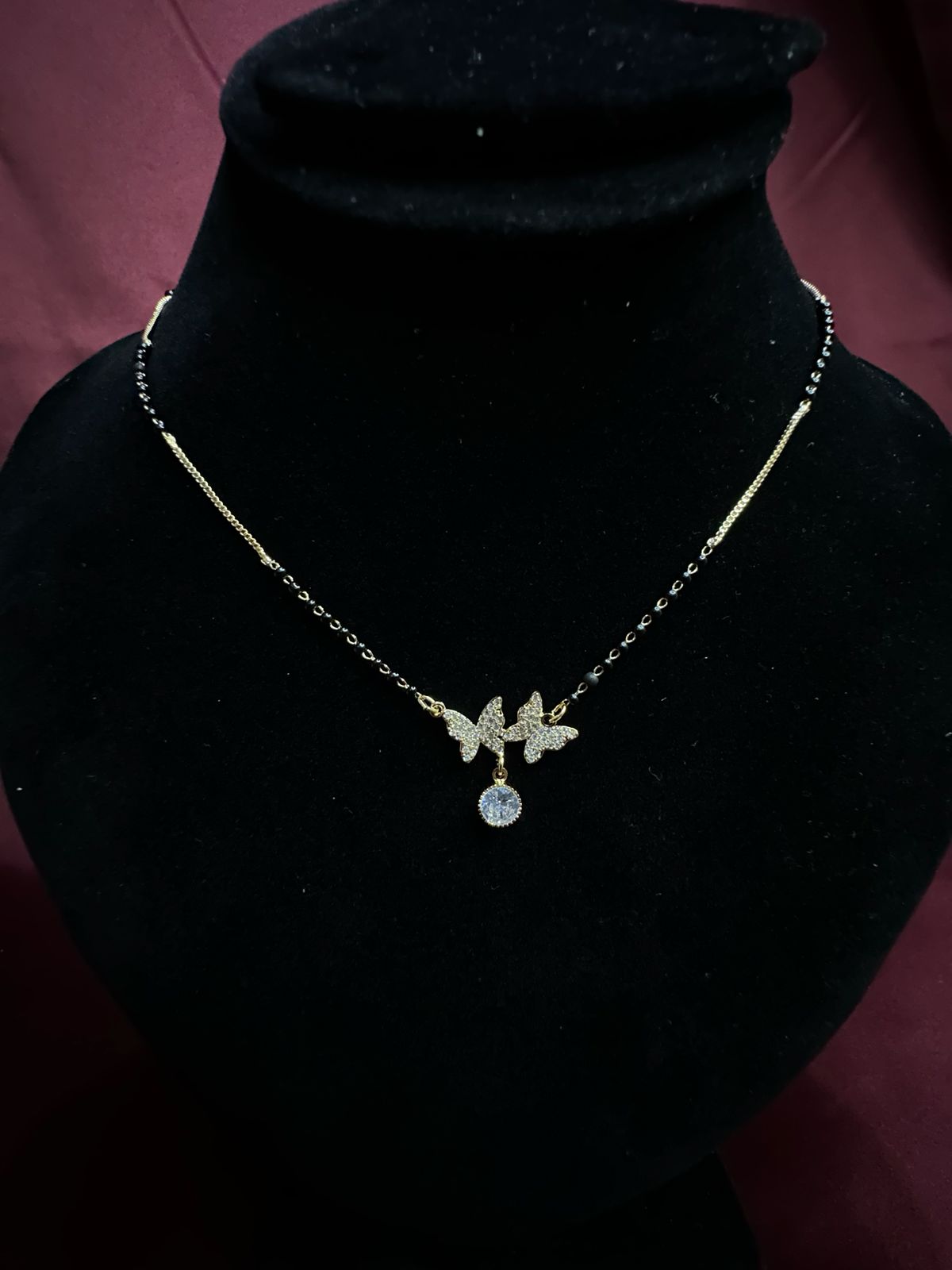 Gold-Plated Butterfly Solitaire Drop Station Necklace