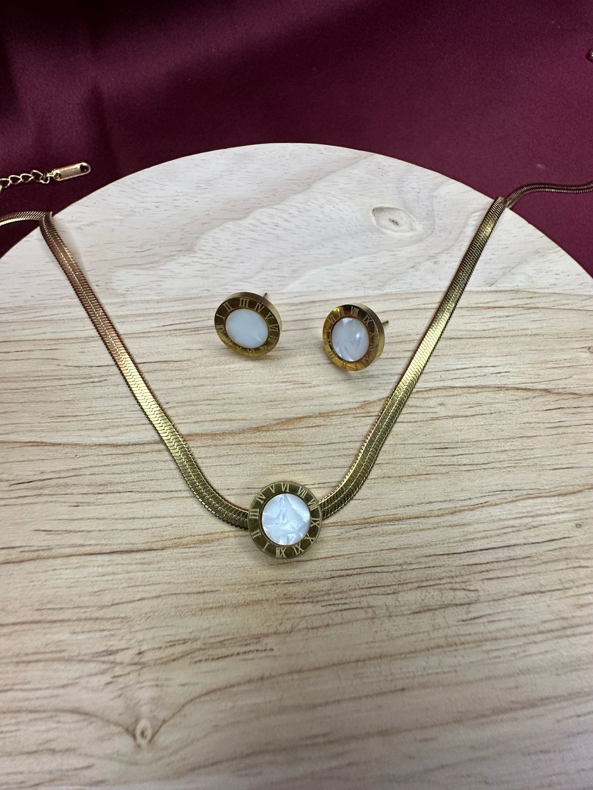 18K Gold-Plated Roman Numeral Necklace & Earring Set | Steel Jewellery Set for Women