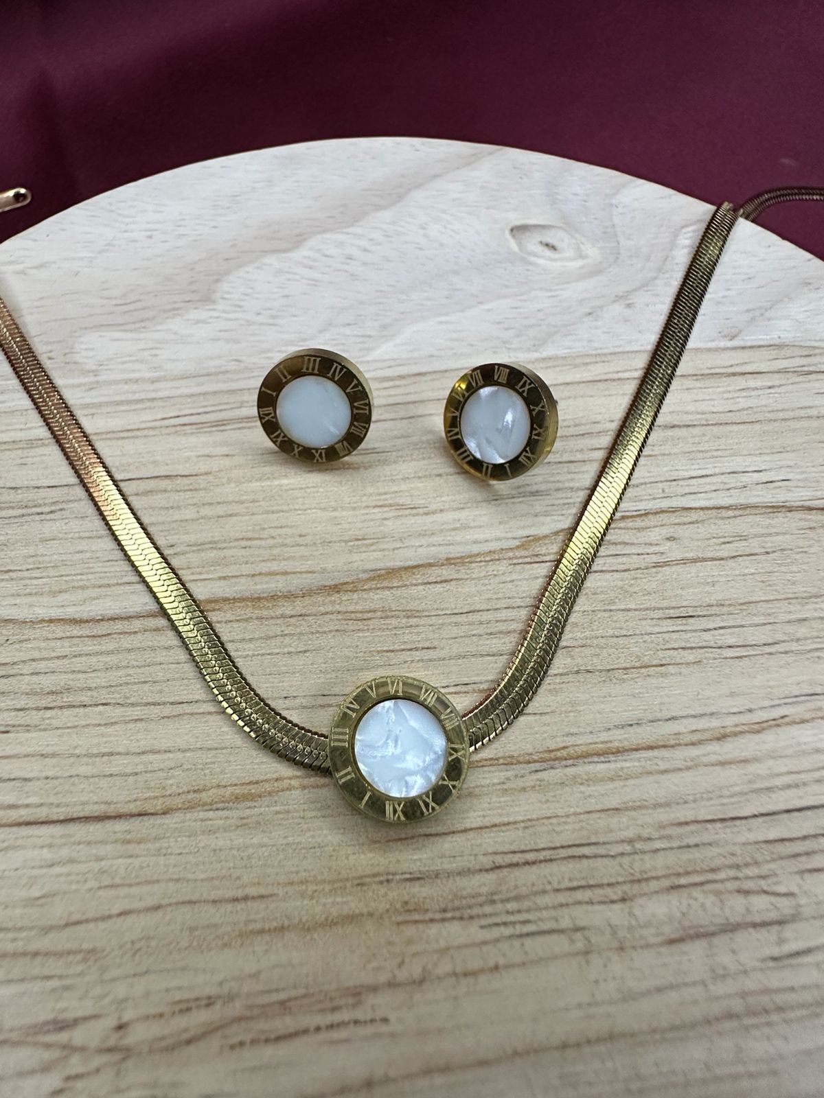 18K Gold-Plated Roman Numeral Necklace & Earring Set | Steel Jewellery Set for Women