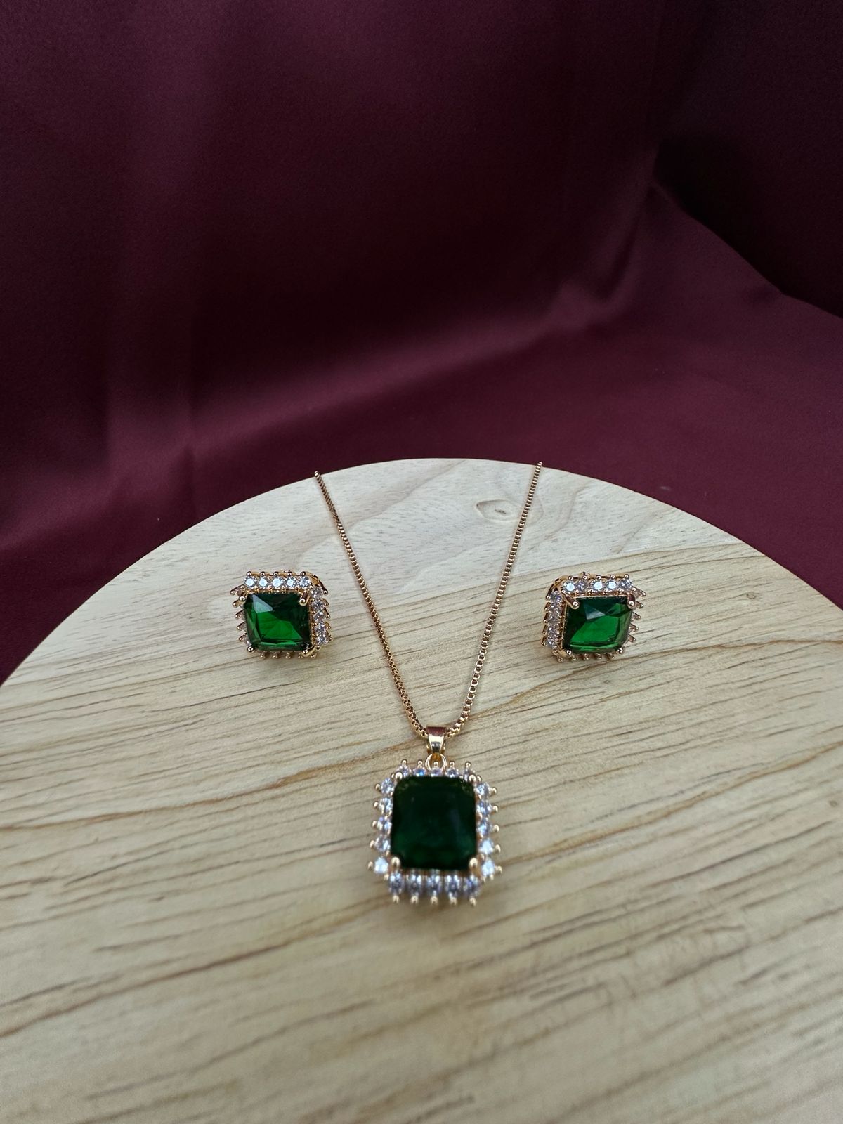 Emerald Green Crystal Halo Necklace & Earring Set | Statement Jewellery for Women