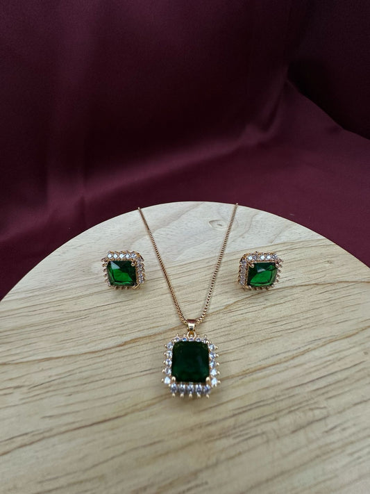 Emerald Green Crystal Halo Necklace & Earring Set | Statement Jewellery for Women