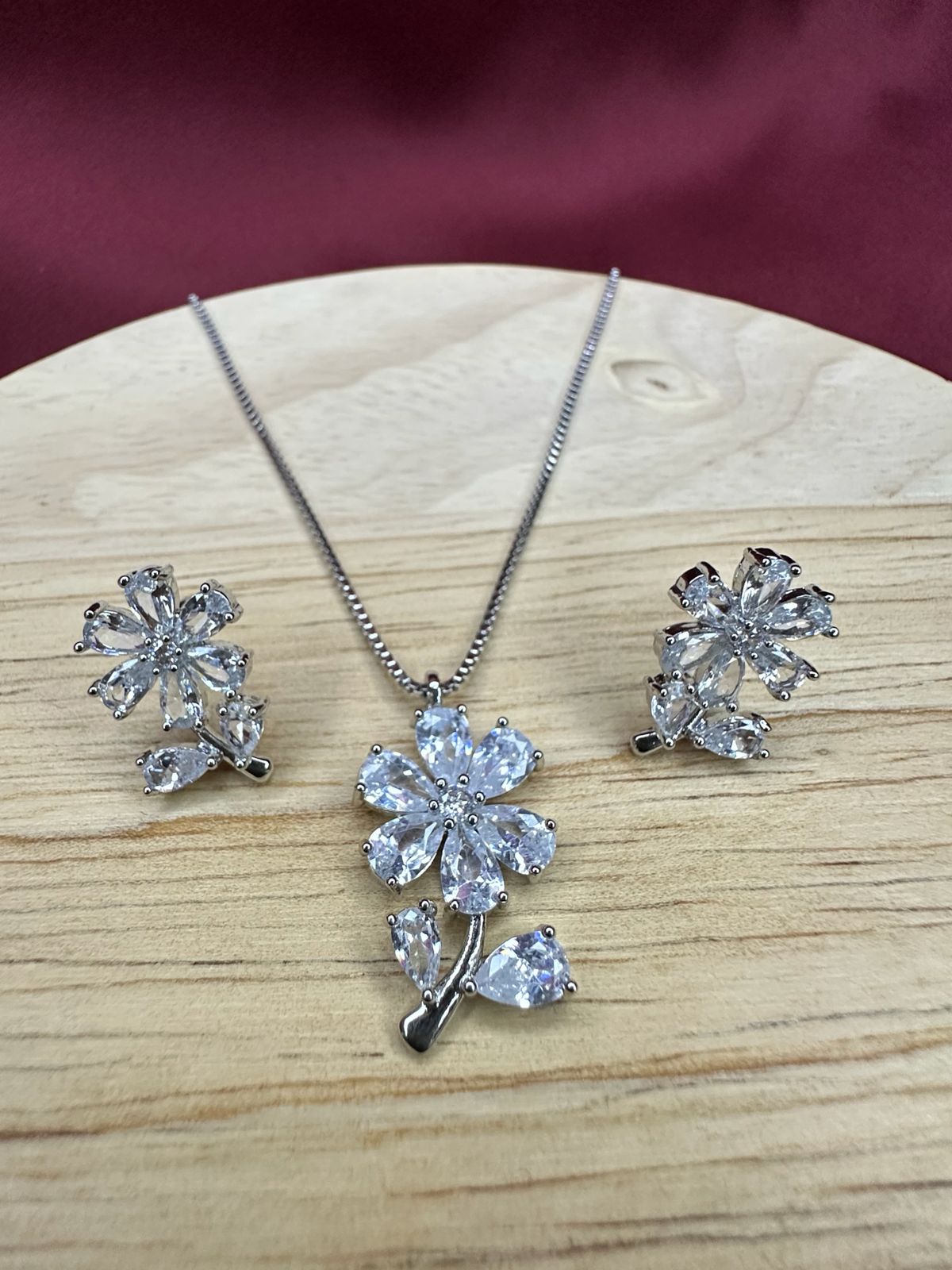 Silver Floral Crystal Necklace & Earring Set | Crystal Flower Jewellery Set for Women
