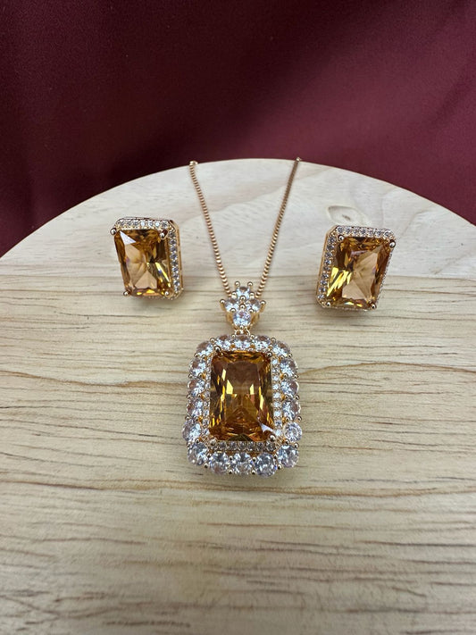 Champagne  Crystal Halo Necklace & Earring Set