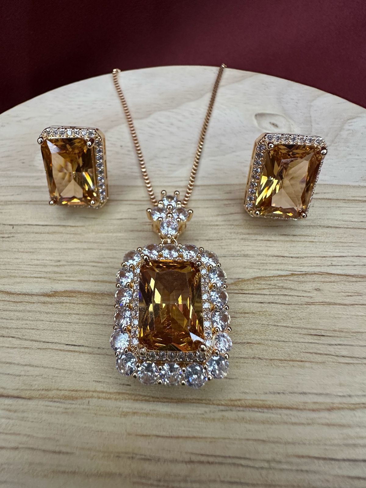 Champagne  Crystal Halo Necklace & Earring Set