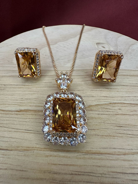Champagne  Crystal Halo Necklace & Earring Set