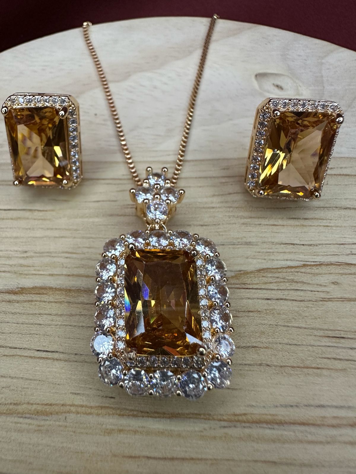 Champagne  Crystal Halo Necklace & Earring Set