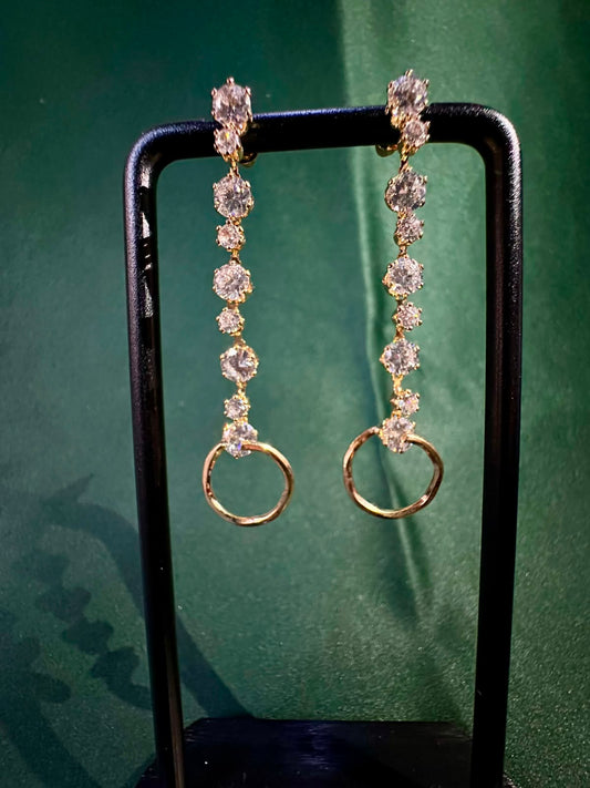 Graduated Crystal Drop Earrings with Circle Charm
