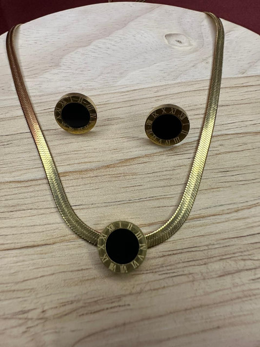 Roman Numeral Herringbone Necklace & Earring Set