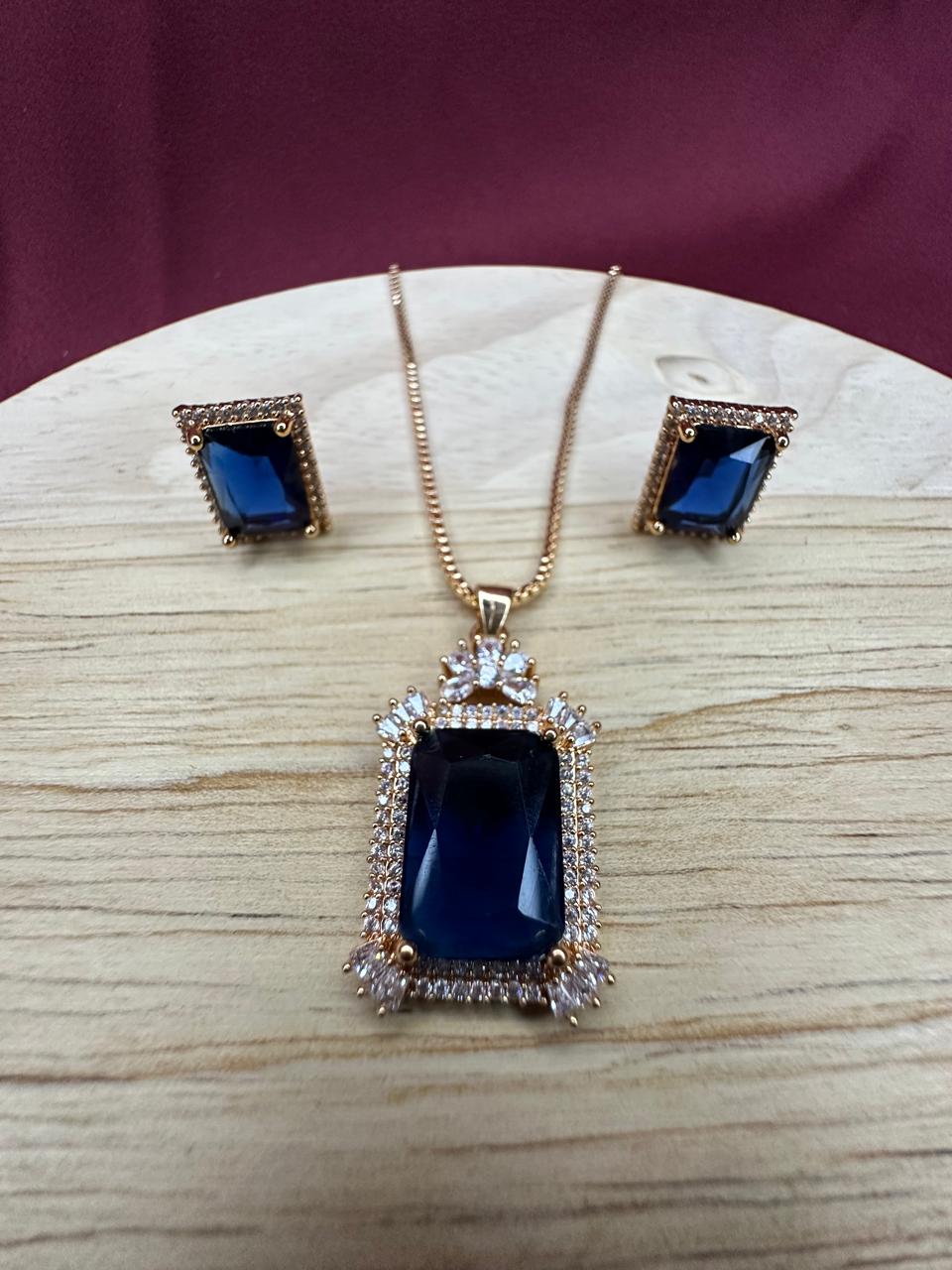 Emerald-Cut Sapphire Crystal Necklace & Earring Set