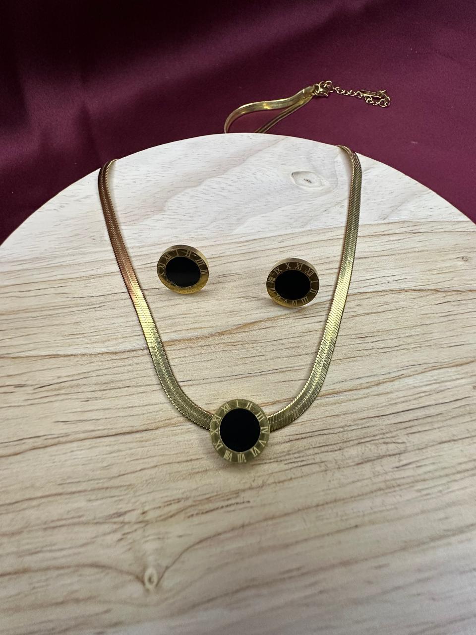 Roman Numeral Herringbone Necklace & Earring Set