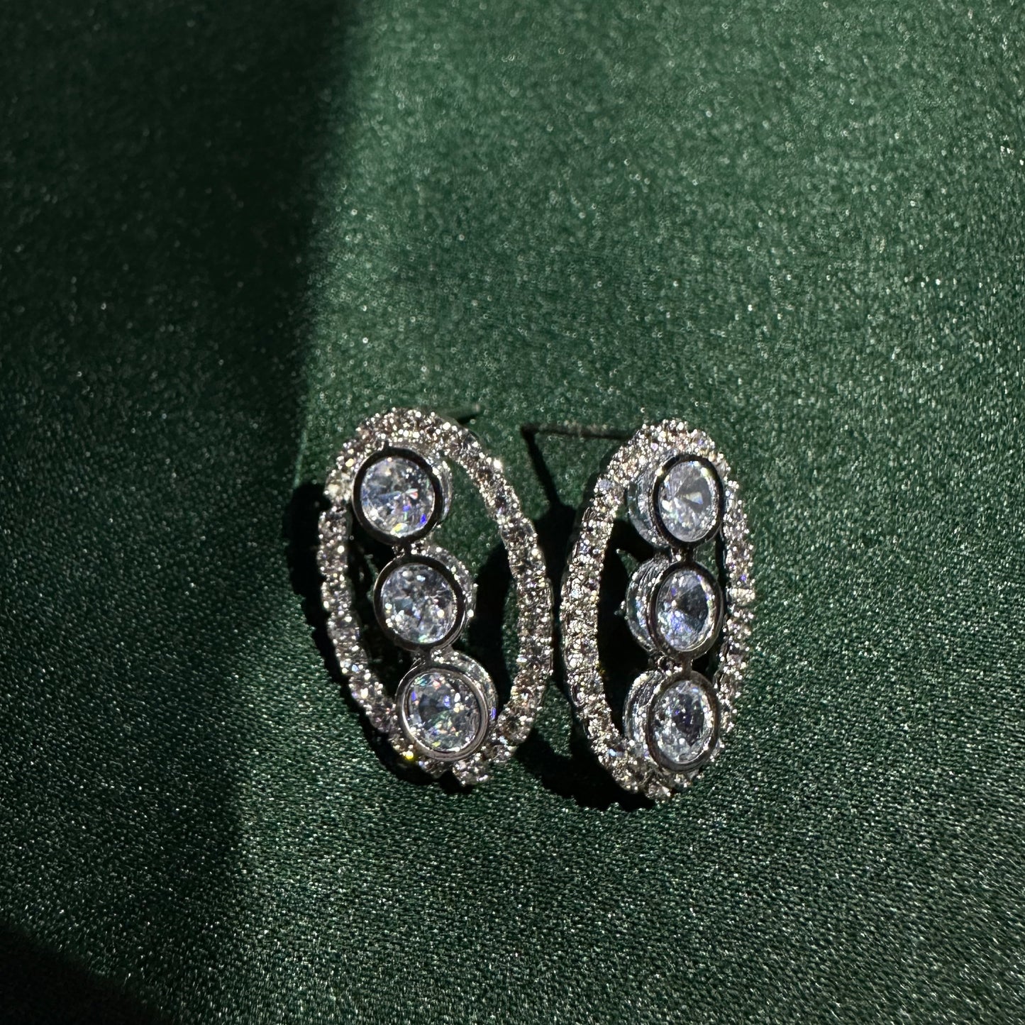 Triple Oval Crystal Drop Earrings