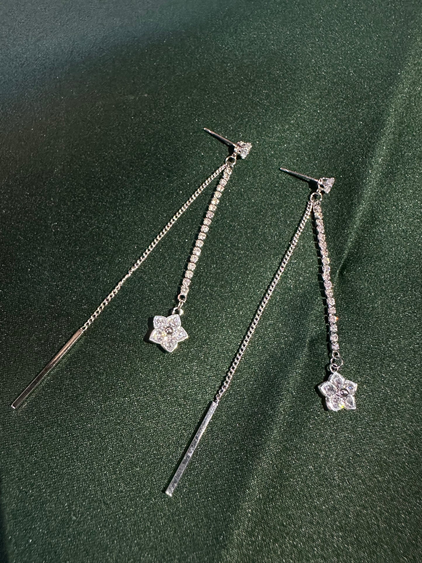 Long Crystal Star Chain Drop Earrings