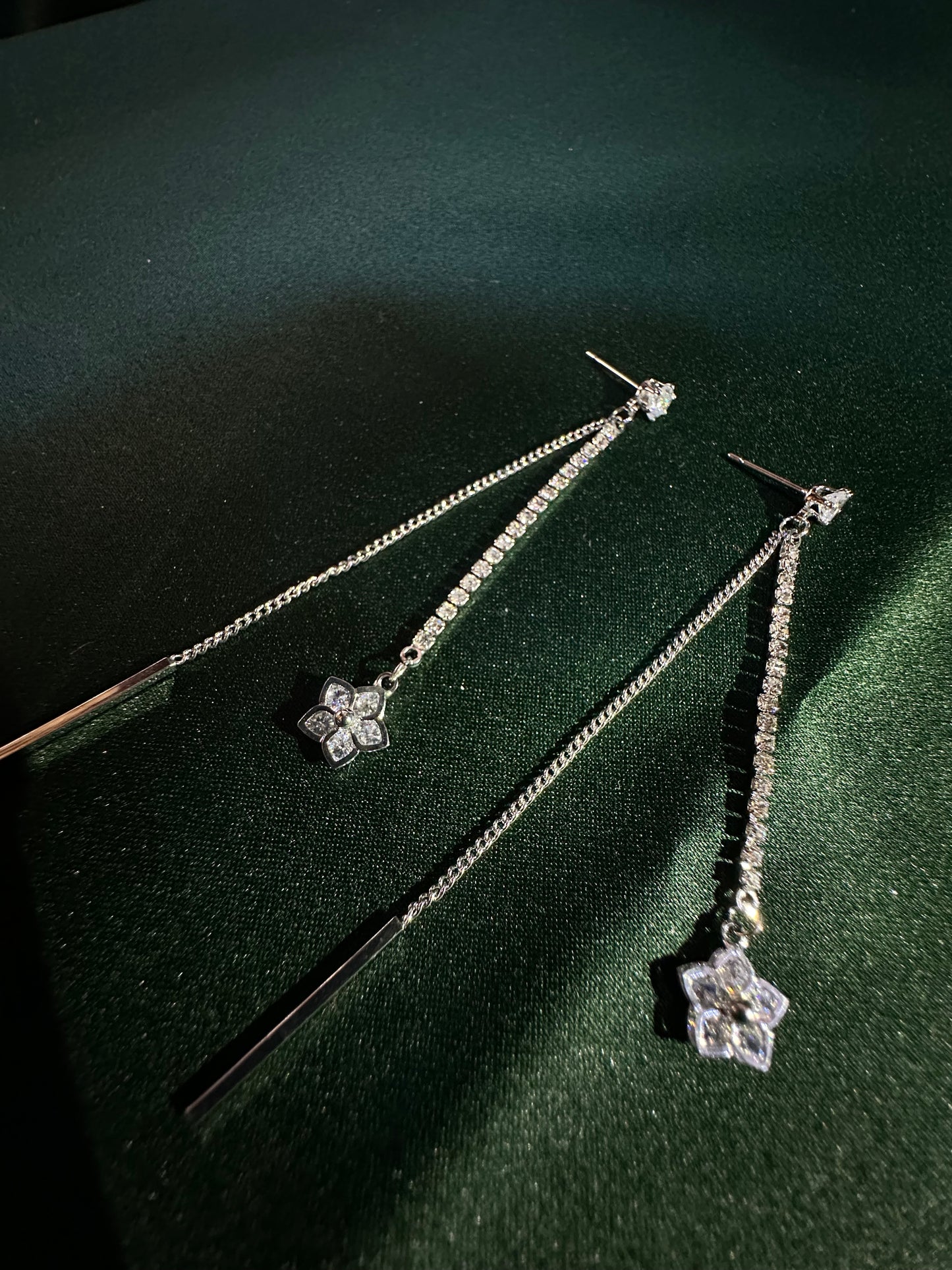 Long Crystal Star Chain Drop Earrings