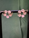 Rose Gold Pink Stone Bow Cluster Earrings