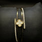 Luxury Gold-Tone Mother of Pearl Clover Open Cuff Bracelet with Zircon Crystals