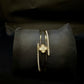 Luxury Gold-Tone Mother of Pearl Clover Open Cuff Bracelet with Zircon Crystals