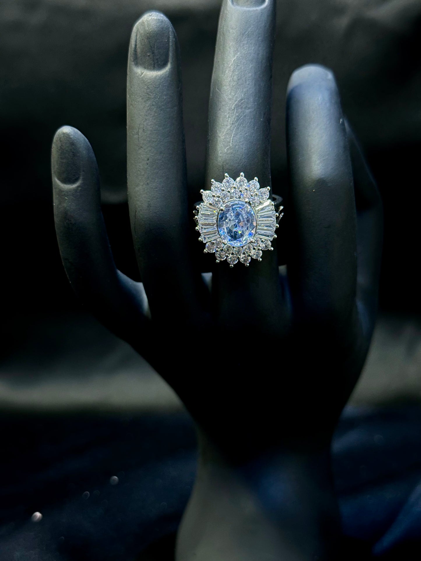 Blue Sapphire Burst Statement Ring