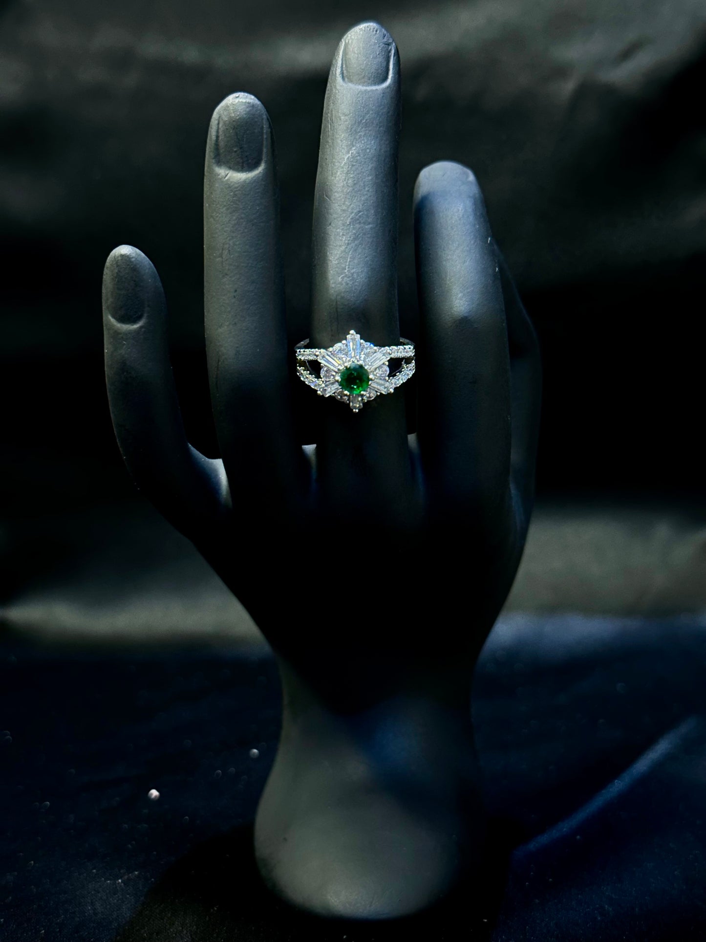 Emerald Green Crystal Wing Statement Ring