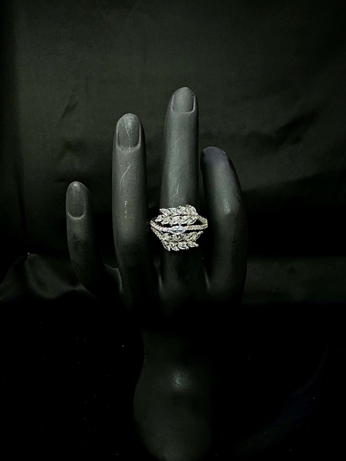 Layered Leaf Crystal Statement Ring