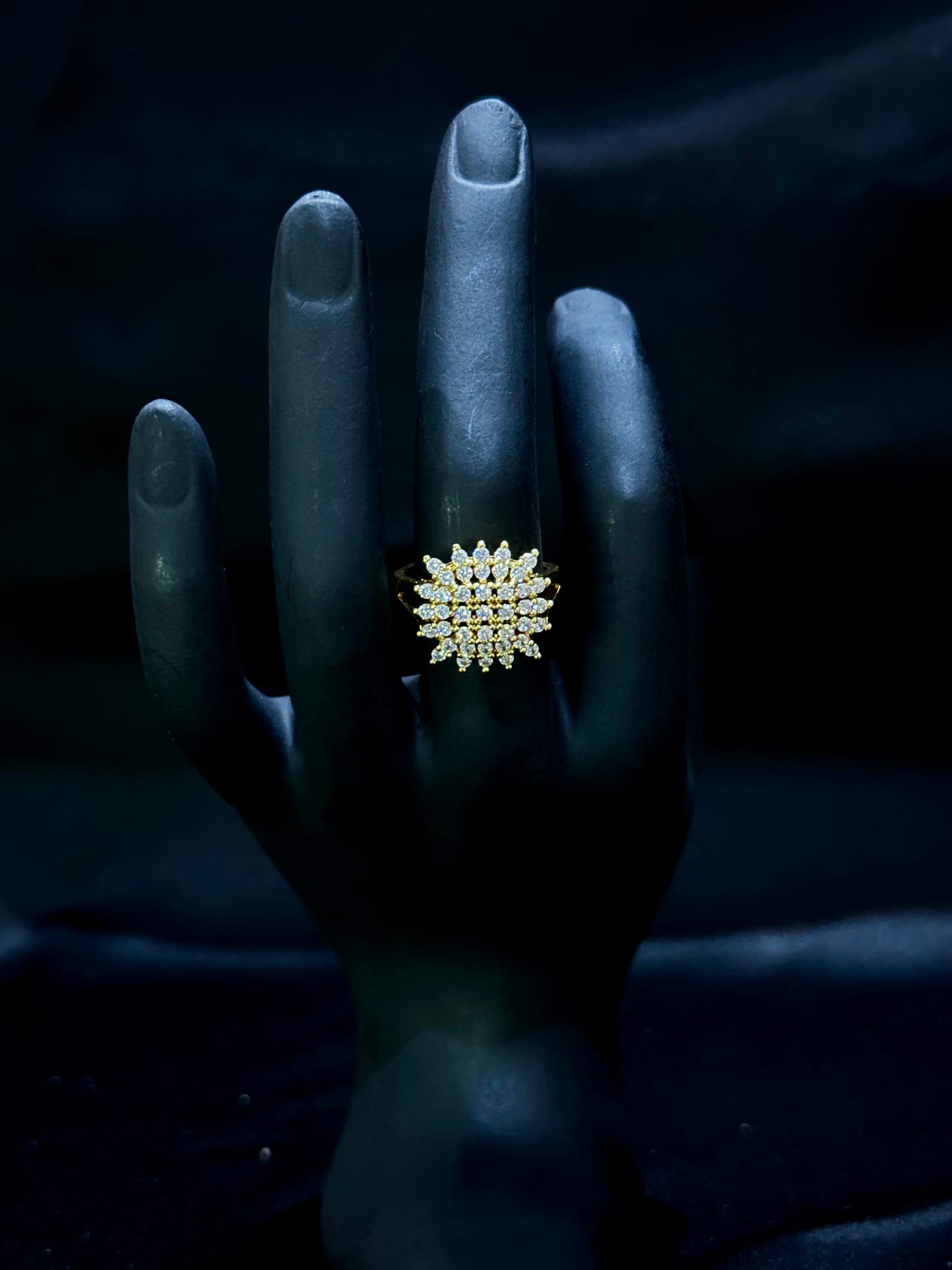 Gold Crystal Starburst Cluster Ring