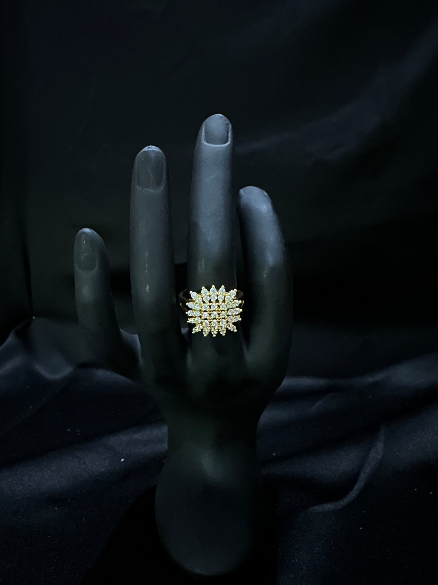 Gold Crystal Starburst Cluster Ring