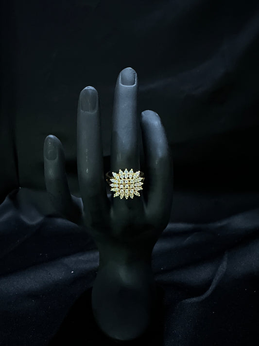 Gold Crystal Starburst Cluster Ring