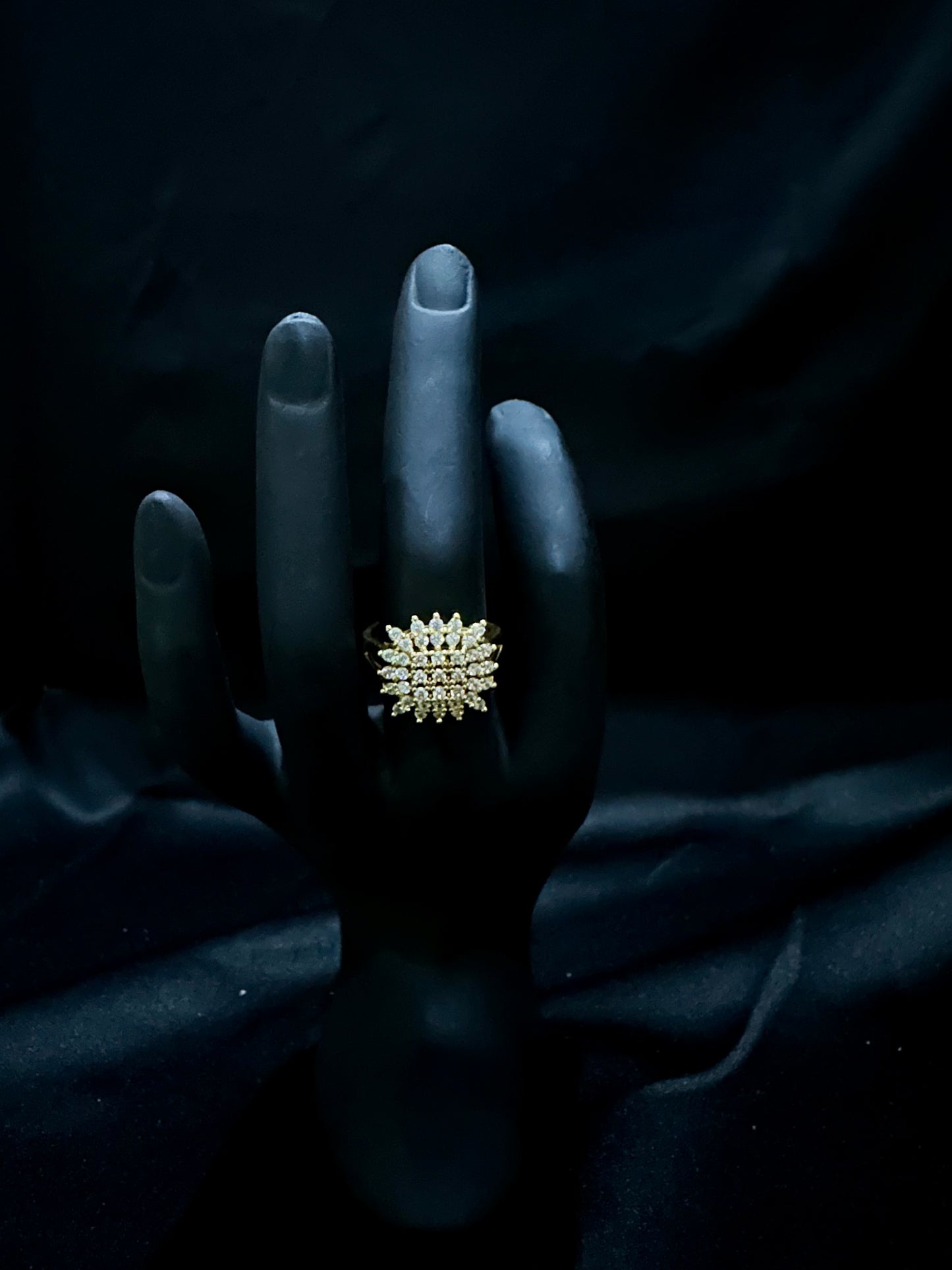 Gold Crystal Starburst Cluster Ring