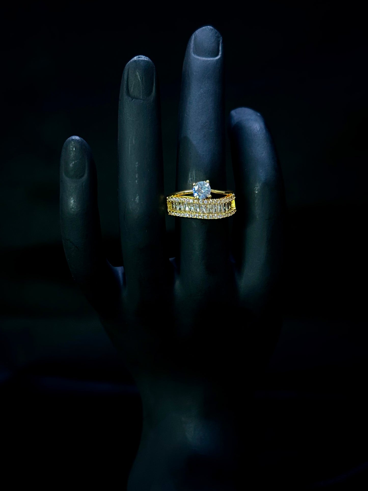Crystal Solitaire Baguette Engagement Ring