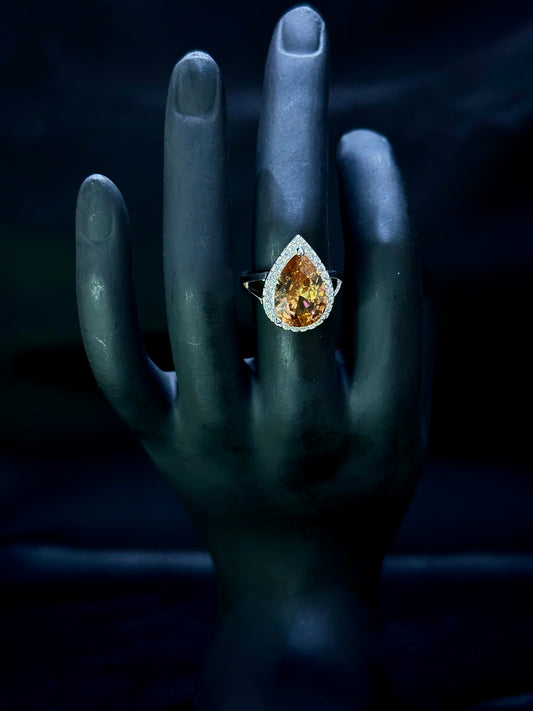 Golden Champagne Teardrop Halo Engagement Ring