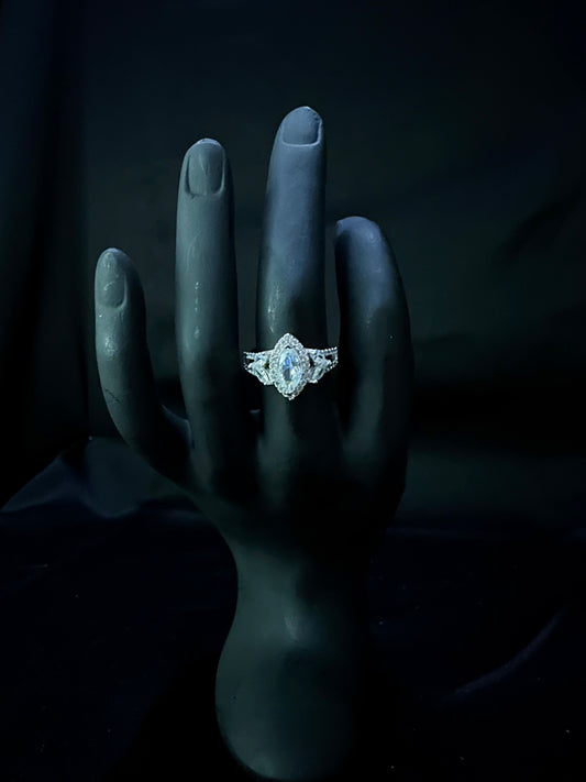 Light Blue Marquise Wing Engagement Ring