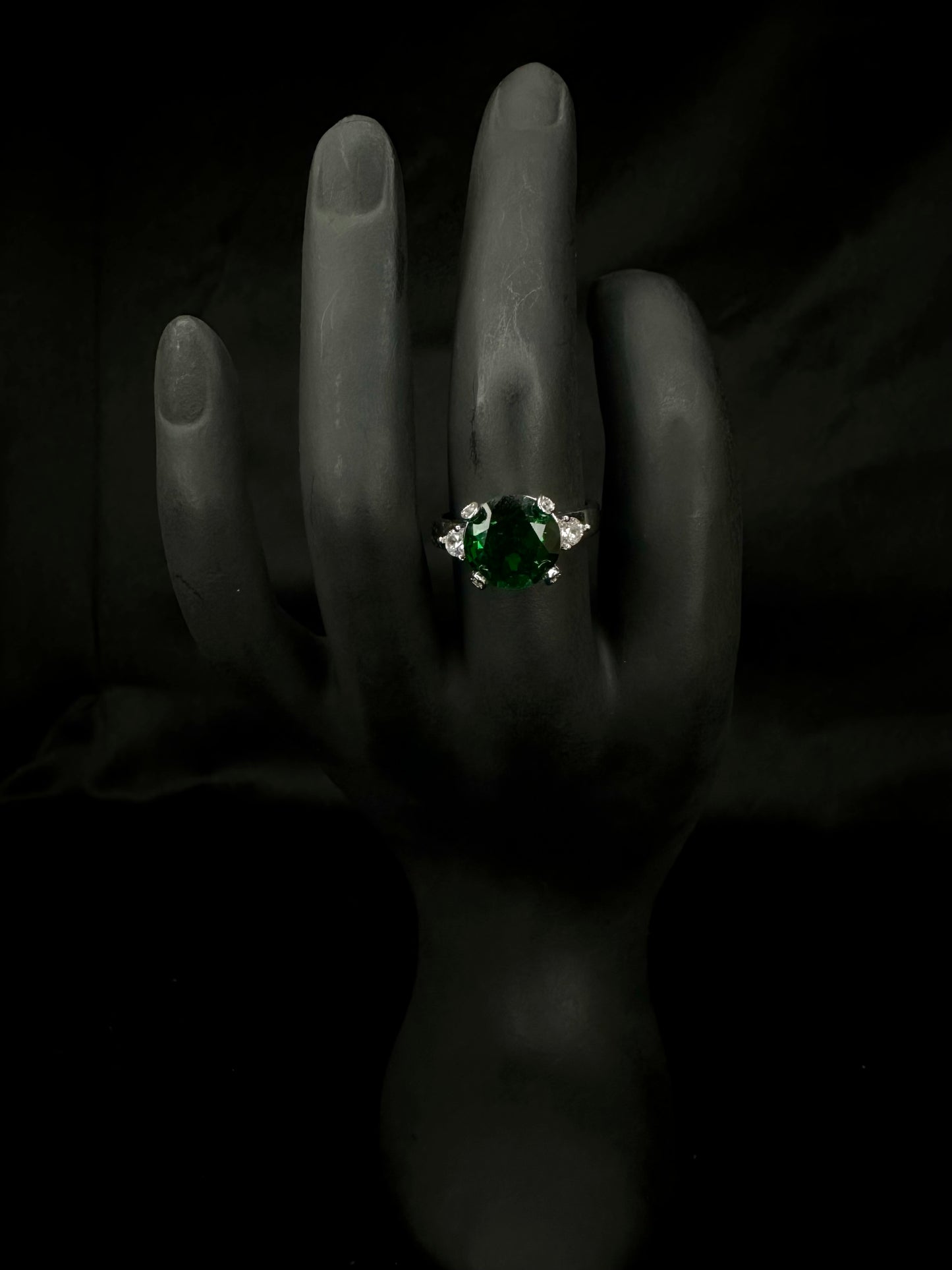 Emerald Green Three-Stone Statement Ring