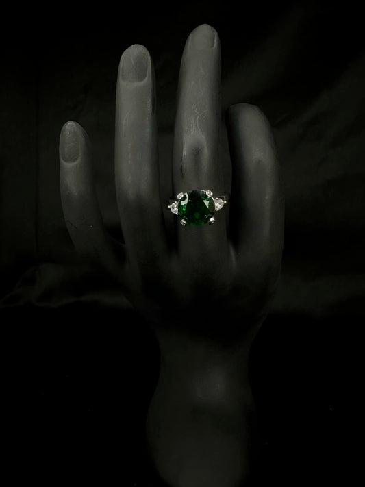 Emerald Green Three-Stone Statement Ring